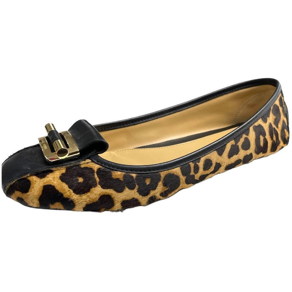 Michael Kors Women's Black Brown Animal Print Cushioned Ballet Flat Shoes 9 - Picture 1 of 7